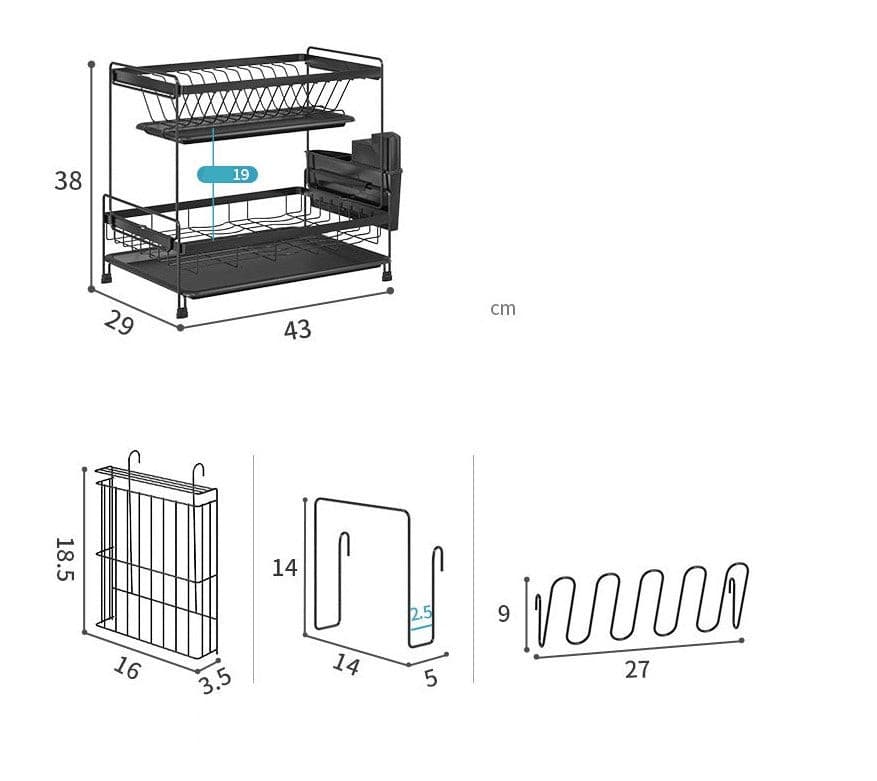 Black Iron Kitchen Dish Plate Bowl Storage Rack.
